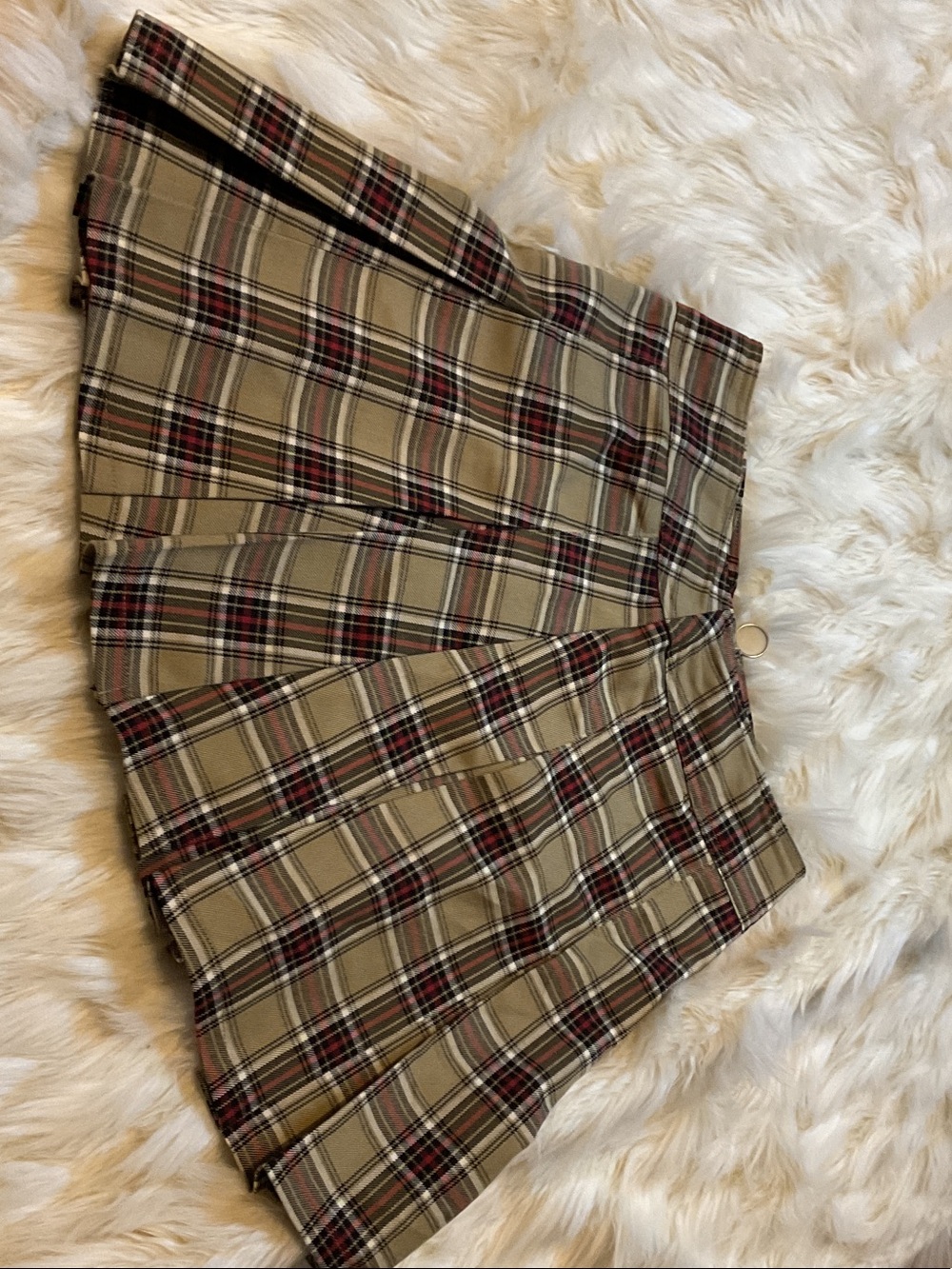 Jolt Beige Plaid Mini Skirt with Red and Black Accents